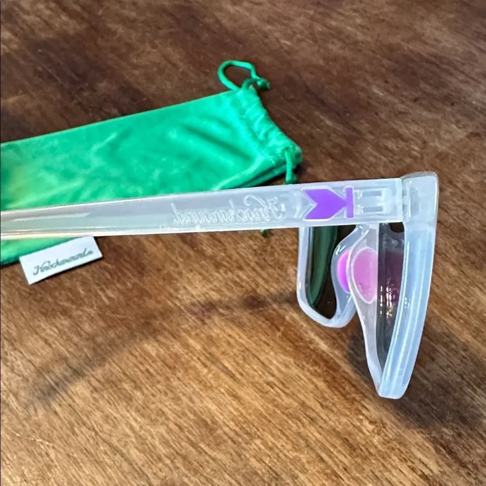 NWOT Polarized Knockaround Fast Lanes Clear with purple Sunglasses with Pouch